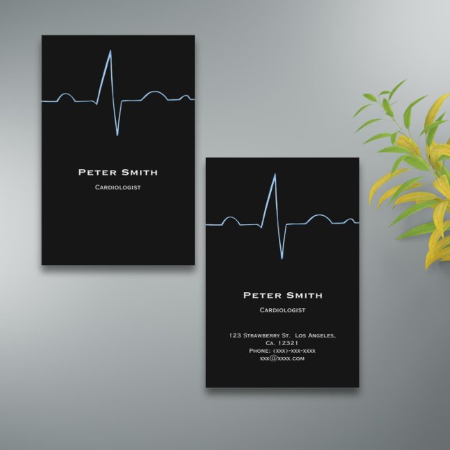 Cartão De Visita Cardiologista Negro Elegante (Elegant illustrated cardiologist business card)