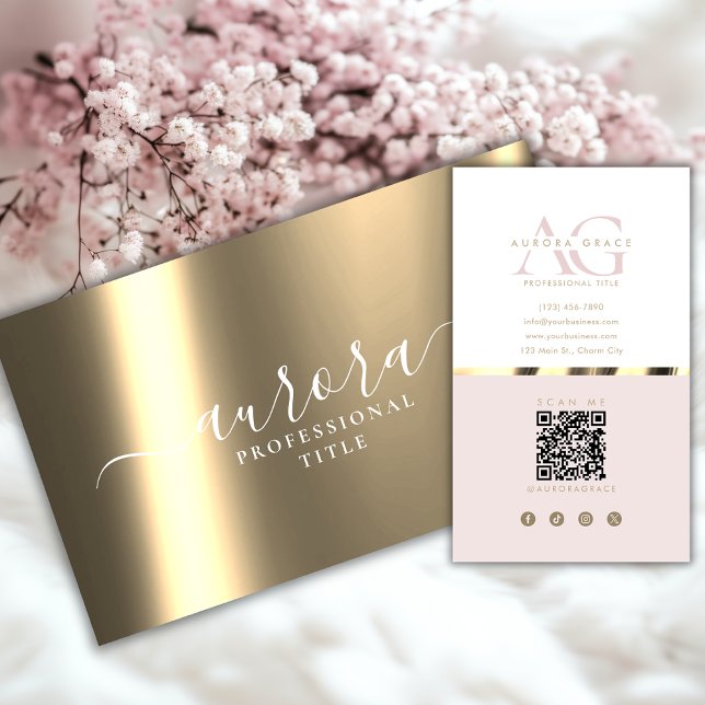 Cartão De Visita Carência Metálica Dourada rosa (Criador carregado)