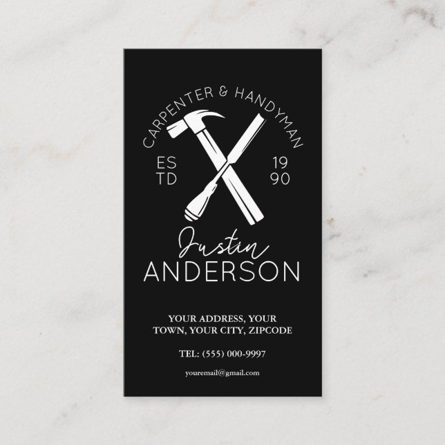 Cartão De Visita Carpenter carpentry services para pequenas empresa (Frente)