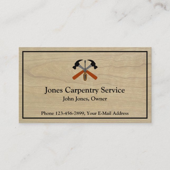 Cartão De Visita Carpenter Contractor Construction Business Card (Frente)