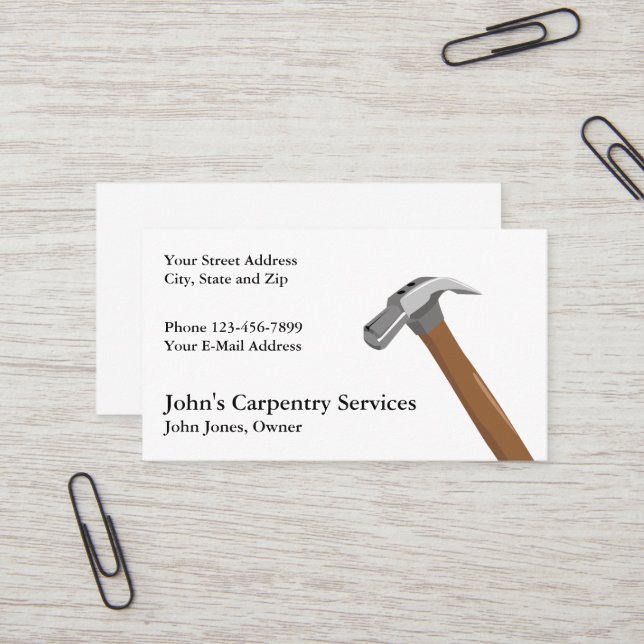 Cartão De Visita Carpenter Contractor Construction Business Card (Frente/Verso In Situ)