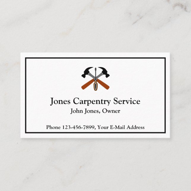 Cartão De Visita Carpenter Contractor Construction Business Card (Frente)