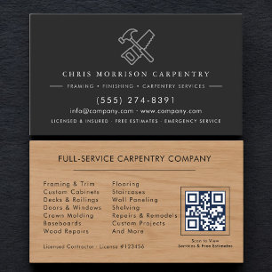 Cartão De Visita Carpintaria Carpinteiro Código QR Madeira Moderno
