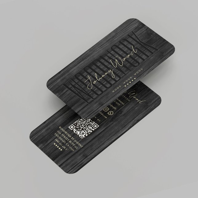 Cartão De Visita Carpintaria Moderna de Madeira Negra (Modern Carpentry Woodwork Black Wood Professional Business Card
)