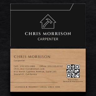 Cartão De Visita Carpinteiro Moderno Código QR em Madeira