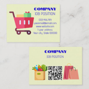 Cartão De Visita Carrinho de Compras de Supermercado Fofo Código QR