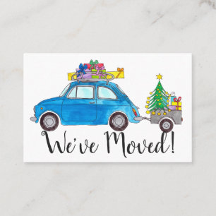 Cartão De Visita Carro Azul de Novo Endereço com presentes de Natal
