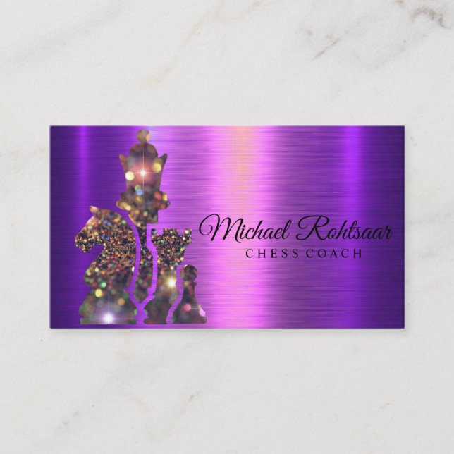 Cartão De Visita Carro Comercial de Prata Metálica do Xadrez King (Frente)