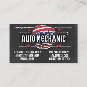 Cartão De Visita Carro da Bandeira Americana Mecânico de Carros Pat