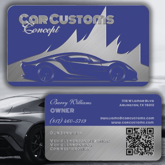 Cartão De Visita Carro de cobalto luxuoso moderno, com gravura (Criador carregado)