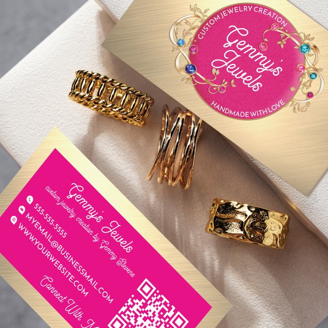 Cartão De Visita Carro de Joias Personalizadas Dourado Rosa Elegânc (Criador carregado)