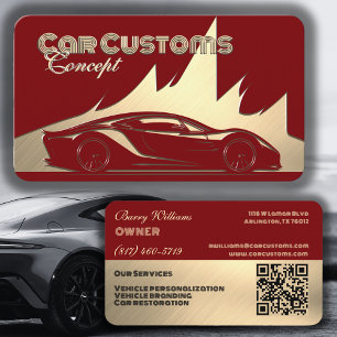 Cartão De Visita Carro moderno luxuoso vermelho e dourado em estilo