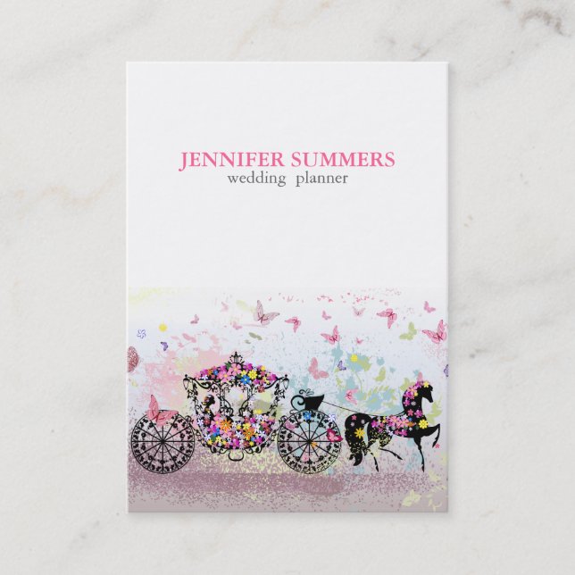 Cartão De Visita Carruagem De Casamento Com Flores E Cavalos (Frente)