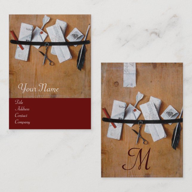 Cartão De Visita CARTA EM MONOGRAMA DE MADEIRA, castanho vermelho (Frente/Verso)