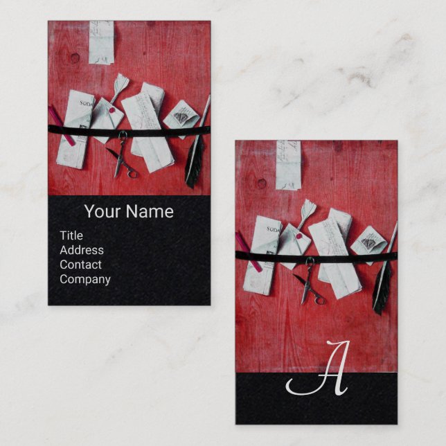 Cartão De Visita CARTA NO MONOGRAMA DA MADEIRA - Papel vermelho pre (Frente/Verso)