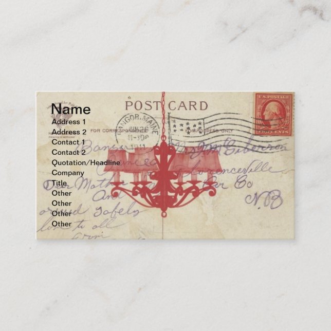 Cartão De Visita Cartão-postal Vintage e Chandelier (Frente)