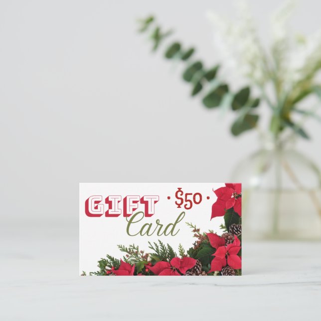 Cartão De Visita Cartão-presente $50 natal (Em pé/Frente)