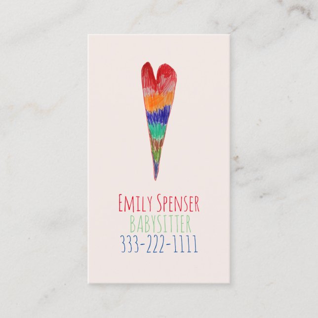 Cartão De Visita Cartaz Cardíaco Desenhado Para Babysitting & Child (Frente)