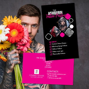 Cartão De Visita Cartaz de Estúdio de Tatuagem - Preto e rosa perso
