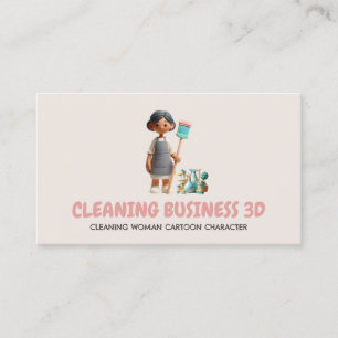 Cartão De Visita Cartoon 3D Clay Plastic Woman Clearing Caractere