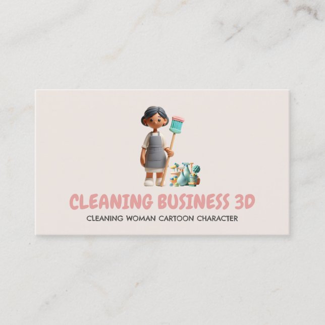 Cartão De Visita Cartoon 3D Clay Plastic Woman Clearing Caractere (Frente)