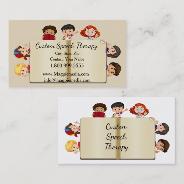 Cartão De Visita Cartoon de Crianças com Terapia de Fala de Nome Pe (Frente/Verso)