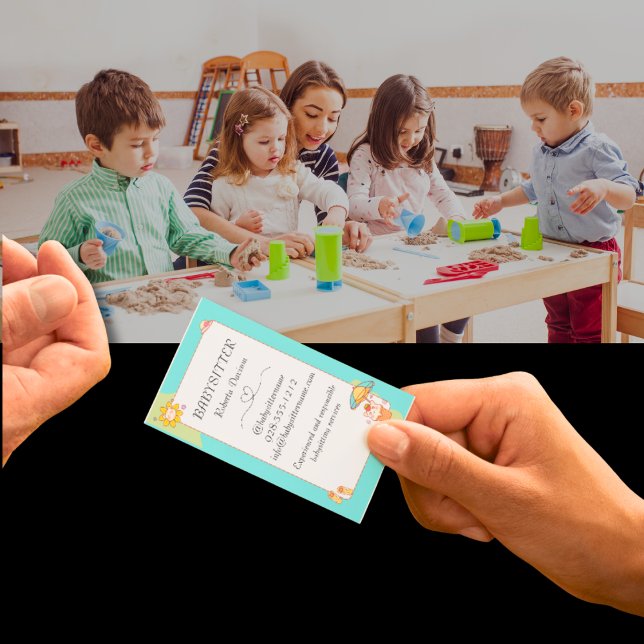 Cartão De Visita Cartoon Gato Babysitter Nanny QR (Criador carregado)