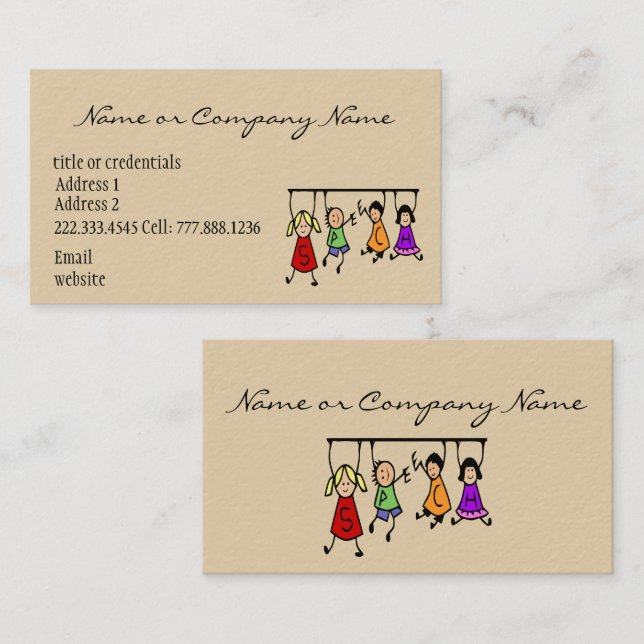 Cartão De Visita Cartoon Para Crianças Bonitas Segurando Palavras D (Frente/Verso)