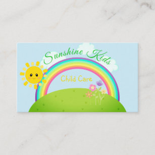 Cartão De Visita Cartoon Rainbow and Sunshine Child Daycare