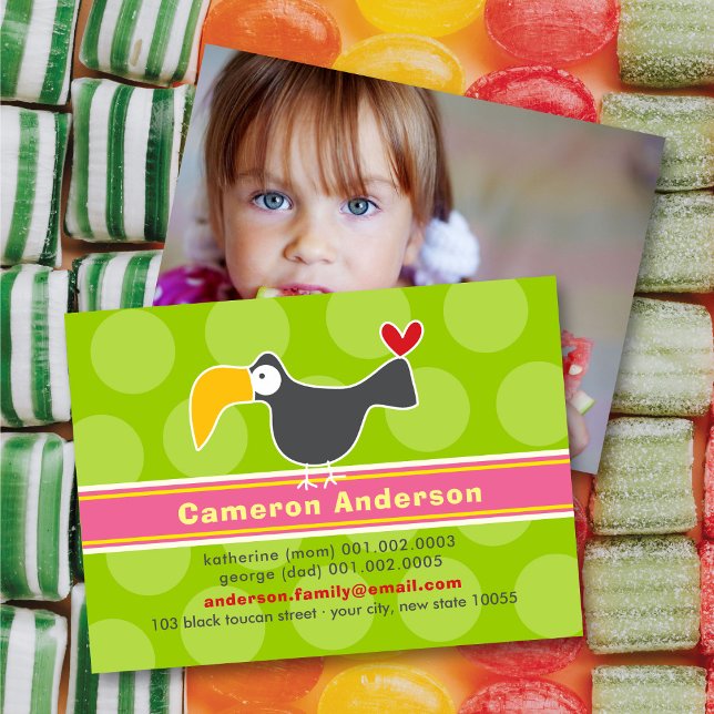 Cartão De Visita Cartoon Toucan Bird Kid Perfil Photo Calling Card (Criador carregado)
