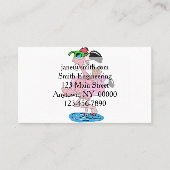 Cartão De Visita Cartum de Verão Flamingo| escolher cor de fundo (Frente)