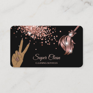 Cartão De Visita Casa de Limpeza com Espumante rosa a ouro Comercia