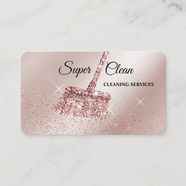 Cartão De Visita Casa de Limpeza com Espumante rosa a ouro Comercia (Frente)