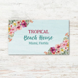 Cartão De Visita Casa de Praia Floral Tropical Rosa Aquarela