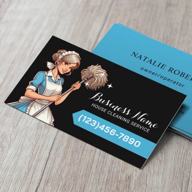 Cartão De Visita Casa Limpando Cartoon Girl Serviço Black (Criador carregado)