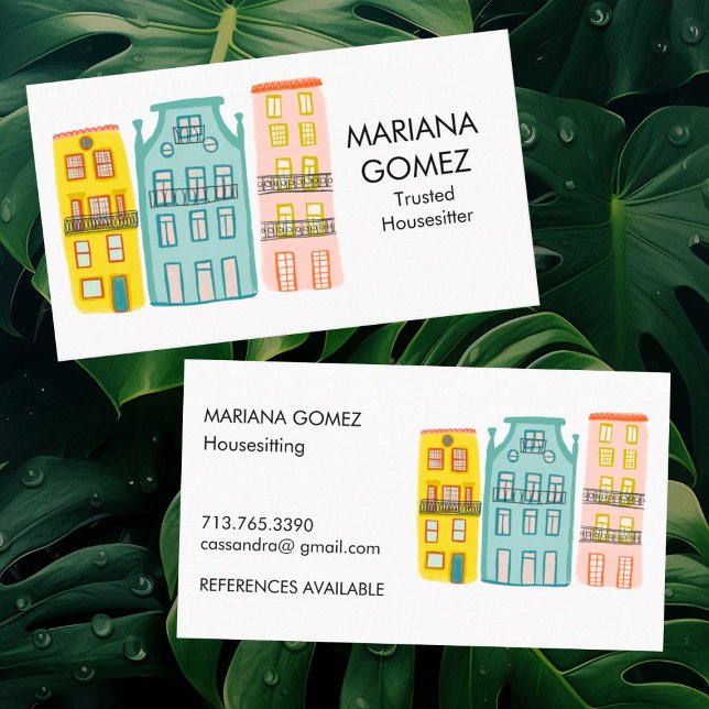 Cartão De Visita Casa Sentada Pet Sentada Sentada Cópula da Caixa Ú (Customize this house sitter business cards with your details. Cute unique illustration. )