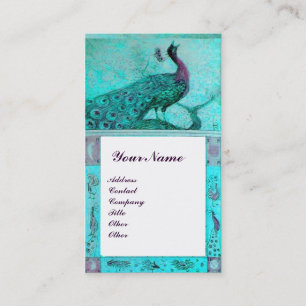 Cartão De Visita CASAIS AMOR PAVÕES MONOGRAMA Aqua Azul branco