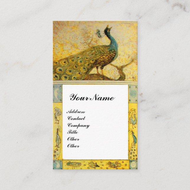 Cartão De Visita CASAIS NOIVOS PAVÕES MONOGRAMA, pérola amarelo mar (Frente)