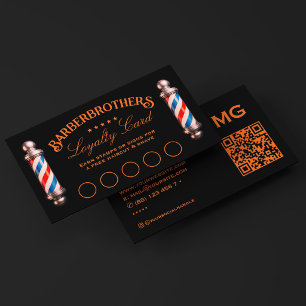 Cartão De Visita Casal clássico de barbearia Laranja Preto Lealdade