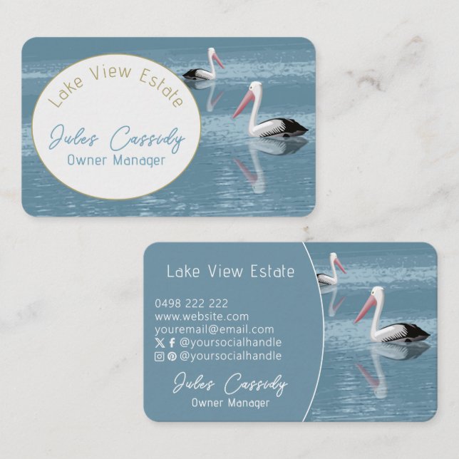 Cartão De Visita Casal pelicano remando no ar azul-calmo (Frente/Verso)
