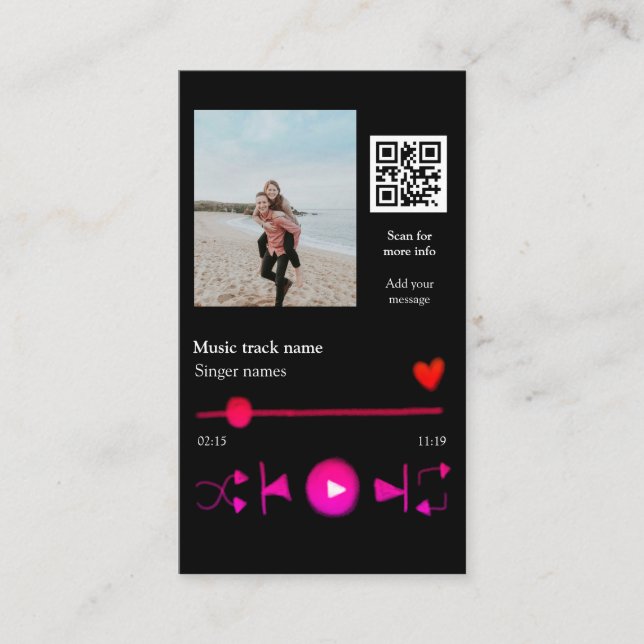 Cartão De Visita Casal personalizado do player de música (Frente)
