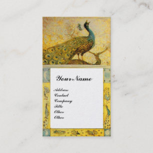 Cartão De Visita CASAMENTO AMOR PAVÕES MONOGRAMA, pérola amarelo ma
