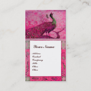 Cartão De Visita CASAMENTO AMOR PAVÕES MONOGRAMA Rosa Fuchsia Branc