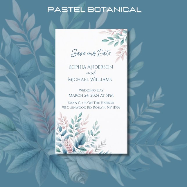 Cartão De Visita Casamento Botânico de Pastel - Salve a data - (Pastel Botanical-Wedding Save the Date
)