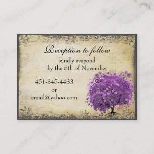 Cartão De Visita Casamento com folhas de folhas de coração roxo r