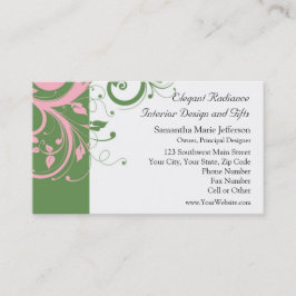 Cartão De Visita Casamento de espirais, cor-de-rosa e verde