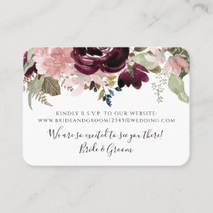 Cartão De Visita Casamento de Folhagem Rosa-Rosa, Elegante Floral