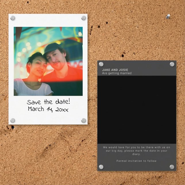 Cartão De Visita Casamento de fotografia instantânea guardar a inse (Instant photograph wedding save the date insert.)