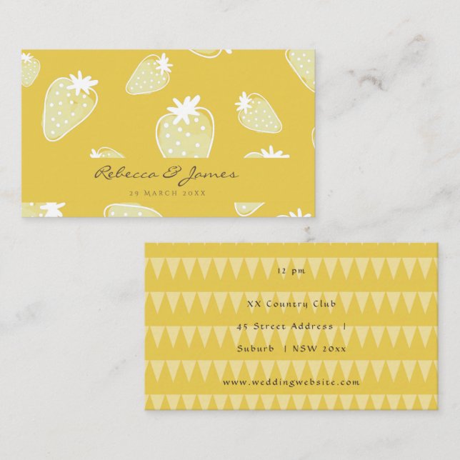 Cartão De Visita Casamento de WATERCOLOR BRANCO CUTO AMARELO STRAWB (Frente/Verso)