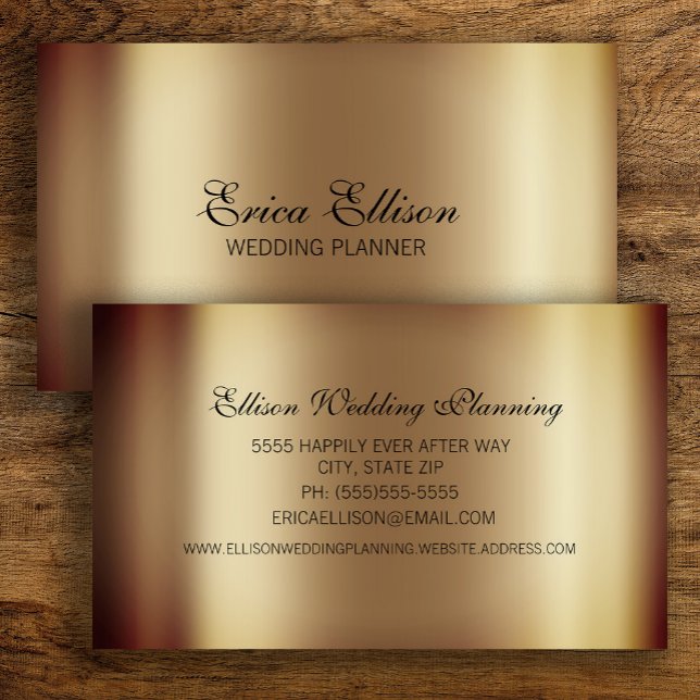 Cartão De Visita Casamento Dourado Metálico Mínimo Elegante Moderno (Elegant metallic gold business card)